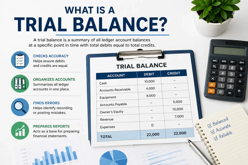 Trial balance accounting example with debit and credit
